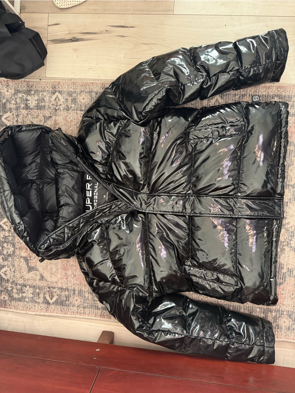 Aritzia Shiny Black Hooded Puffer Jacket